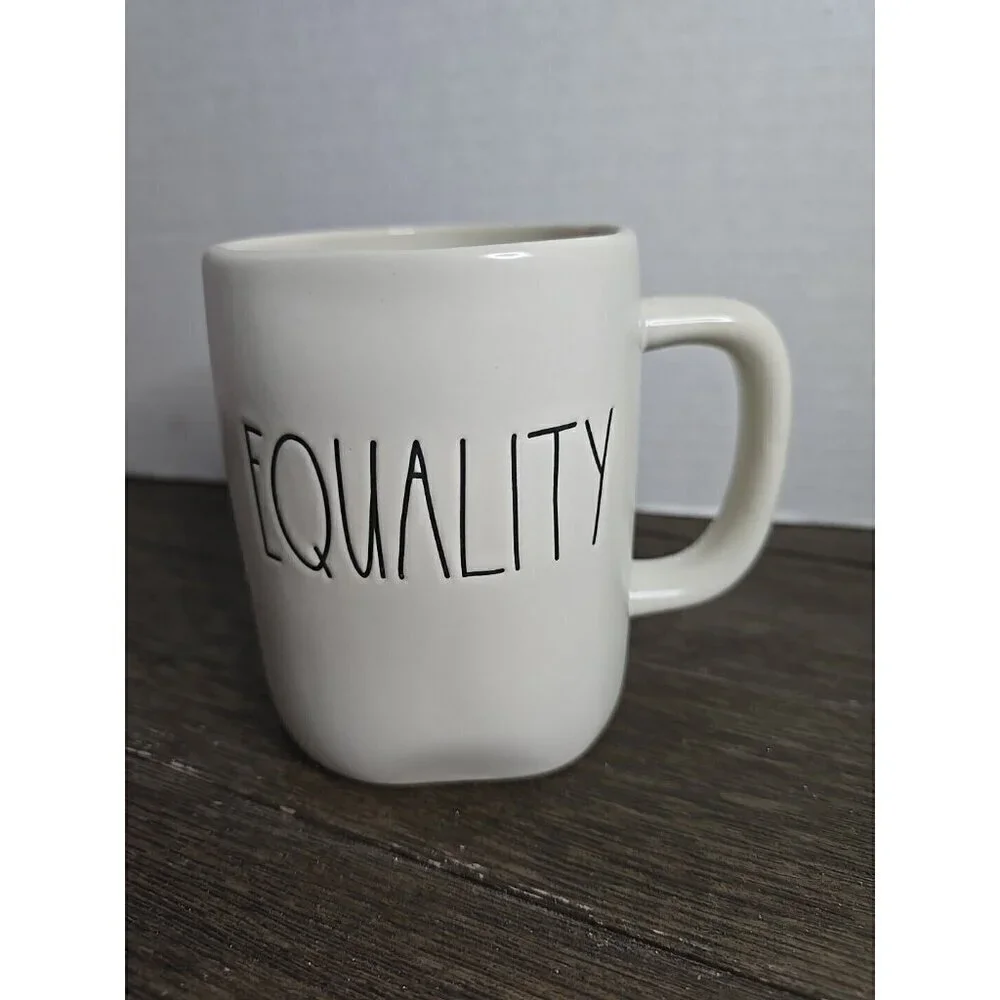 NWT Rae Dunn Magenta Artisan Equality Ceramic Coffee Mug White Black Writing